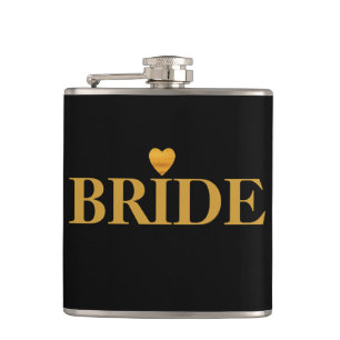 Black Gold Heart Bride Hip Flask