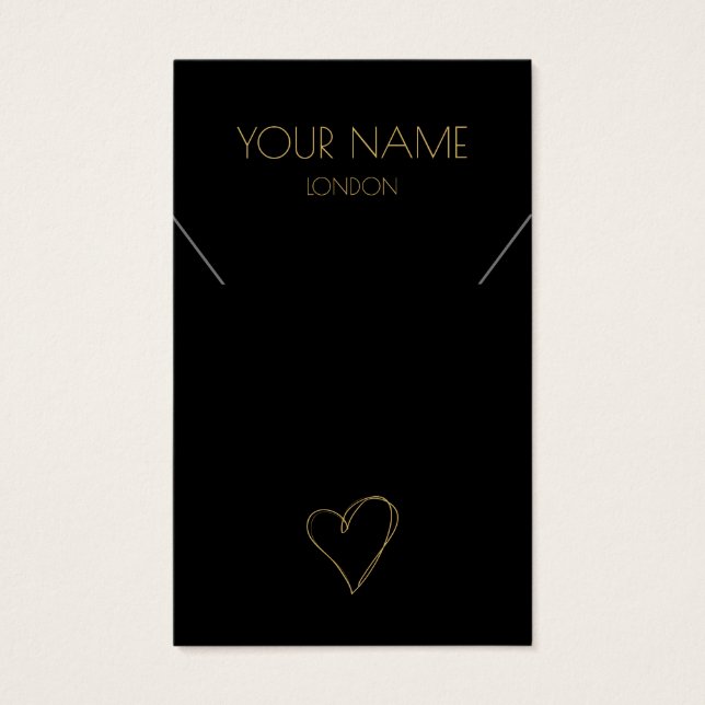 Black Gold heart necklace or bracelet display card (Front)