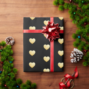 Black Gold Heart Pattern Wrapping Paper