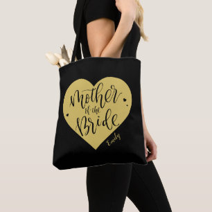 Black gold heart & script mother of the bride tote