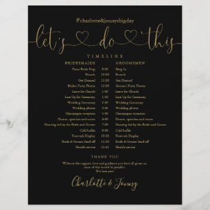 Black Gold Heart Script Wedding Schedule Timeline