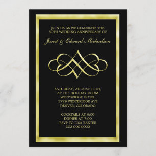 Black Gold Heart Swirl Anniversary Invitation
