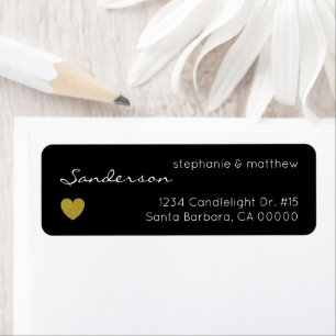 Black Gold Heart Wedding Return Address Label