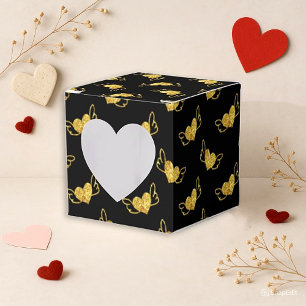 Black Gold Heart Window Favour Box