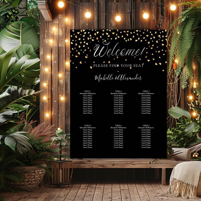 Black gold hearts modern wedding 6 seating chart (Creator Uploaded)