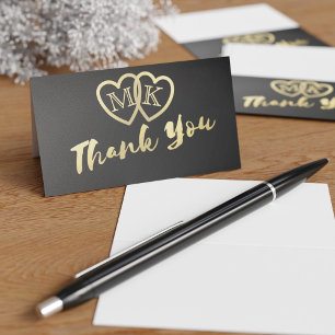 Black Gold Hearts Monogram Mini Thank You Cards