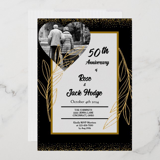 Black Gold Hearts Photo 50th anniversary (Envelope)