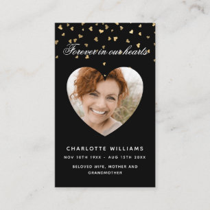 Black gold hearts photo funeral prayer card