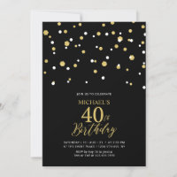 Black & Gold Hexagon Confetti 40th Birthday Party