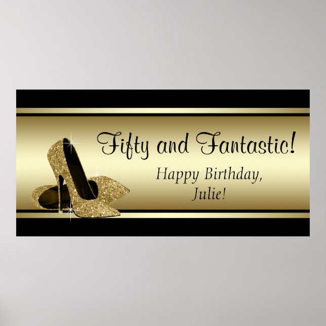 Black Gold High Heel Birthday Party Banner Poster (Front)
