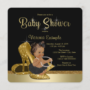 Black Gold High Heel Shoe Ethnic Girl Baby Shower Invitation