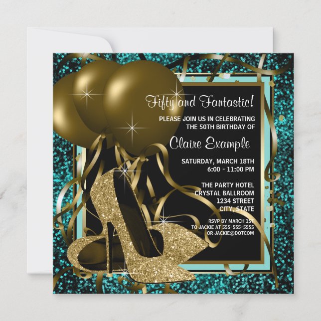 Black Gold High Heels Birthday Party Invitation (Front)
