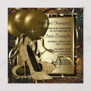 Black Gold High Heels Womans Birthday Party Invitation
