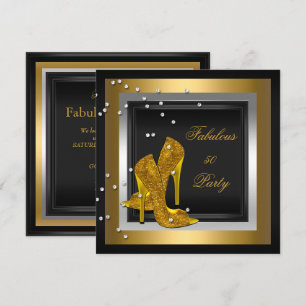 Black Gold High Heels Womans Birthday Party Invitation