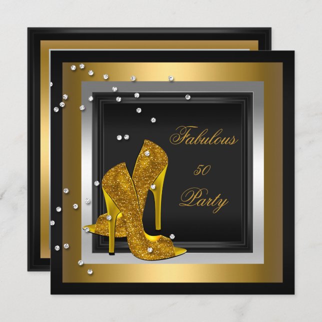 Black Gold High Heels Womans Birthday Party Invitation (Front/Back)