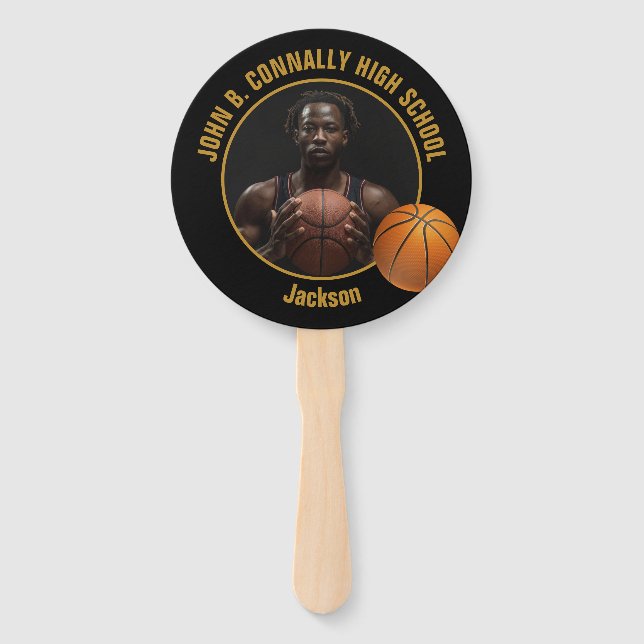 Black Gold High School Basketball Player Photo Hand Fan (Front)