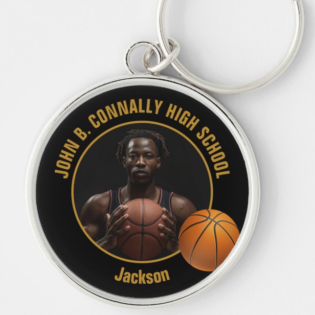 Black Gold High School Basketball Player Photo Key Ring (Front)