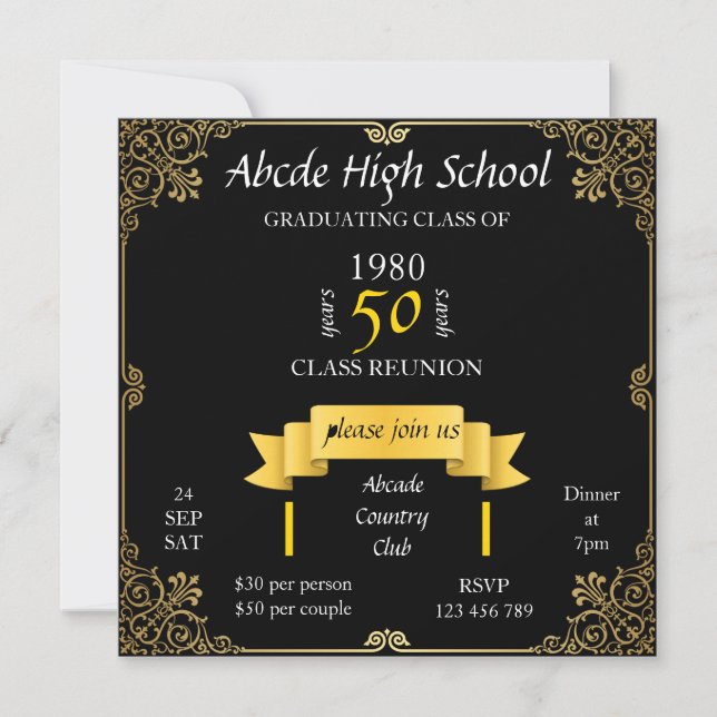 Black Gold High School Class Reunion Invitation (Front)