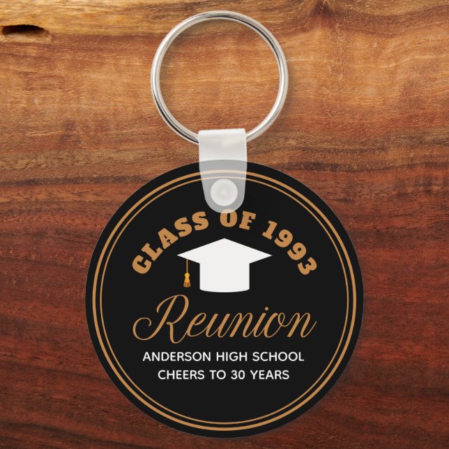 Black Gold High School Reunion Custom Party Favour Key Ring (Front)