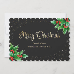 Black Gold Holly Berries Business Christmas Cards