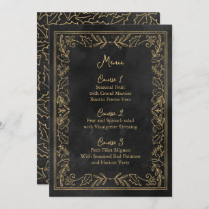 Black Gold Holly Berry Christmas Wedding Menu