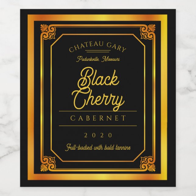 Black gold homemade wine personalised wine label (Single Label)