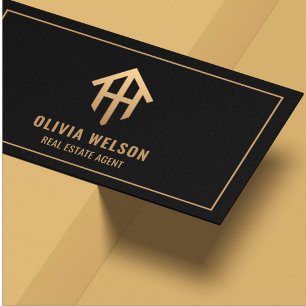 Black Gold House Logo l Modern Real estate Relator Business Card