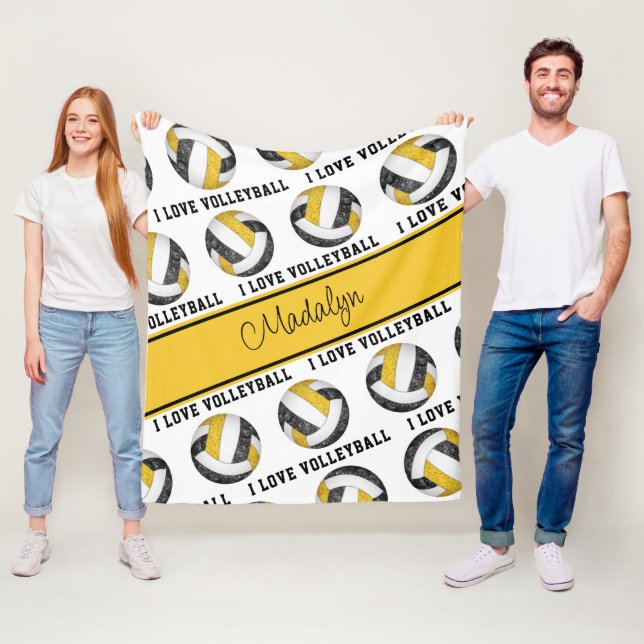 black gold I love volleyball text pattern Fleece Blanket (In Situ)