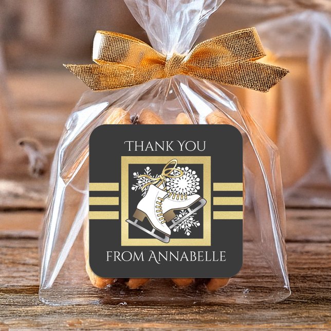 Black Gold Ice Skating / Figure Skating Favour Square Sticker (Creator Uploaded)