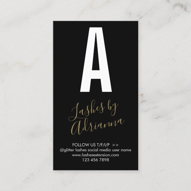 Black Gold Icon Makeup Lash Extension Aftercare Business Card (Front)
