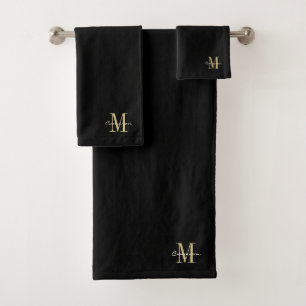  Black Gold Initial and Name Personalised Bath Towel Set