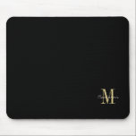 Black Gold Initial and Name Personalised Gift Mouse Pad<br><div class="desc">Gold Monogram Initial and Name Personalised gift</div>