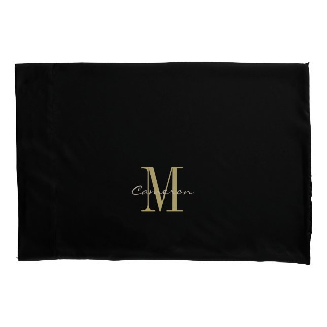  Black Gold Initial and Name Personalised Pillowcase (Front)