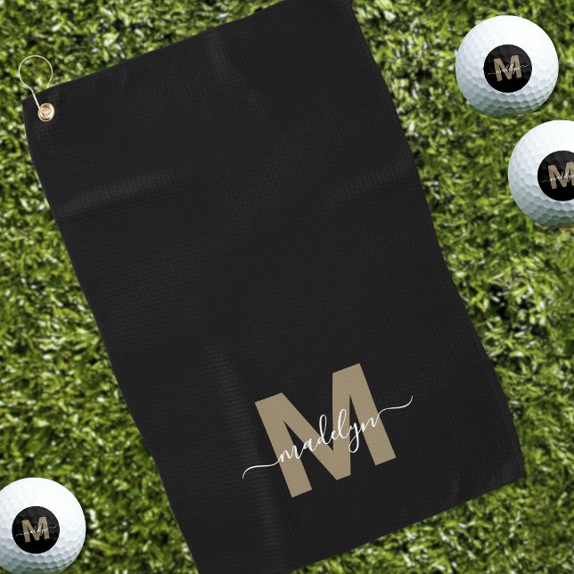 Black Gold Initial Name Monogram Golf Towel (Black Gold Initial Name Monogram Golf Towel )