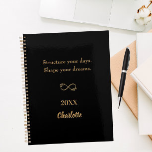 Black gold inspirational quote notebook