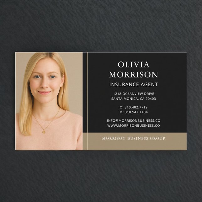 Black Gold Insurance Agent Photo Business Card (Creator Uploaded)