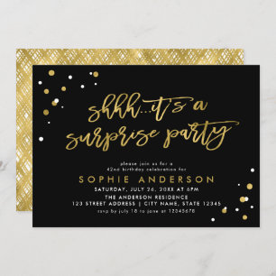 Black Gold It's a Surprise Party Birthday Invitation