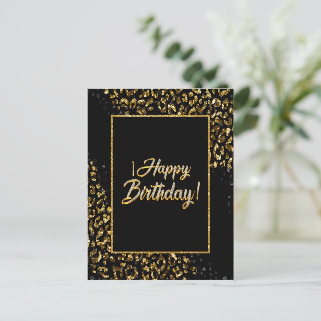 Black Gold & Jewel Leopard Postcard (Standing Front)