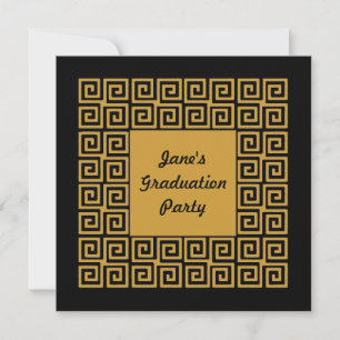 Black Gold Key Pattern Grad Party Invitation