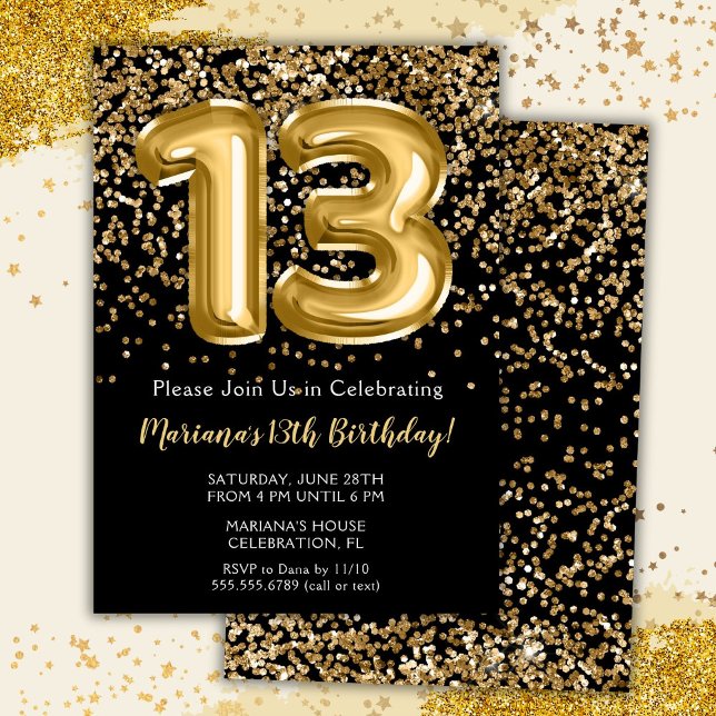 Black Gold Kids Girl 13th Birthday Party Invitatio Invitation (Creator Uploaded)