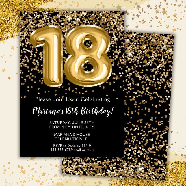 Black Gold Kids Girl 18th Birthday Party Invitation (Creator Uploaded)