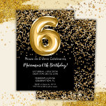 Black Gold Kids Girl 6th Birthday Party Invitation<br><div class="desc">Elegant black and gold 6th birthday party invitation for a 6 year old girl with elegant script writing and fun foil balloons.</div>