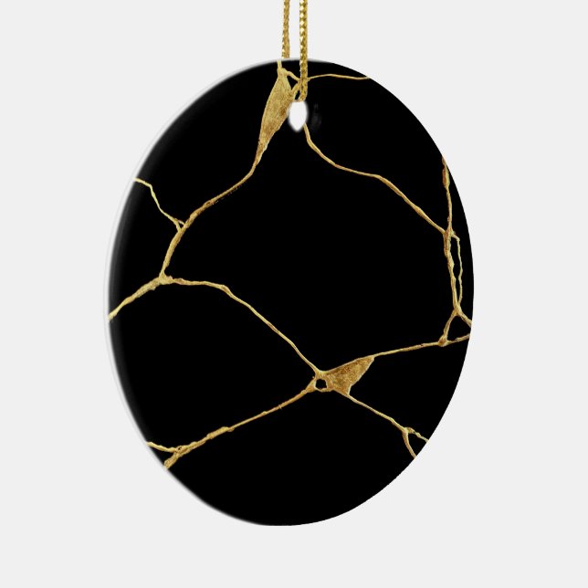 Black Gold Kintsugi Ancient Kintsukuroi Ceramic Ornament (Right)