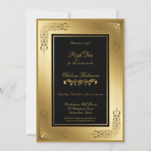 Black Gold Lace Border High Tea Bridal Shower Invitation