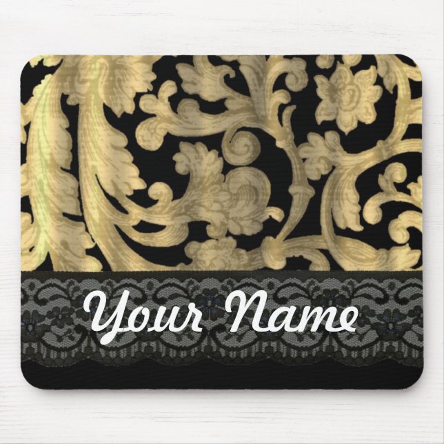 Black & gold lace damask mouse pad (Front)