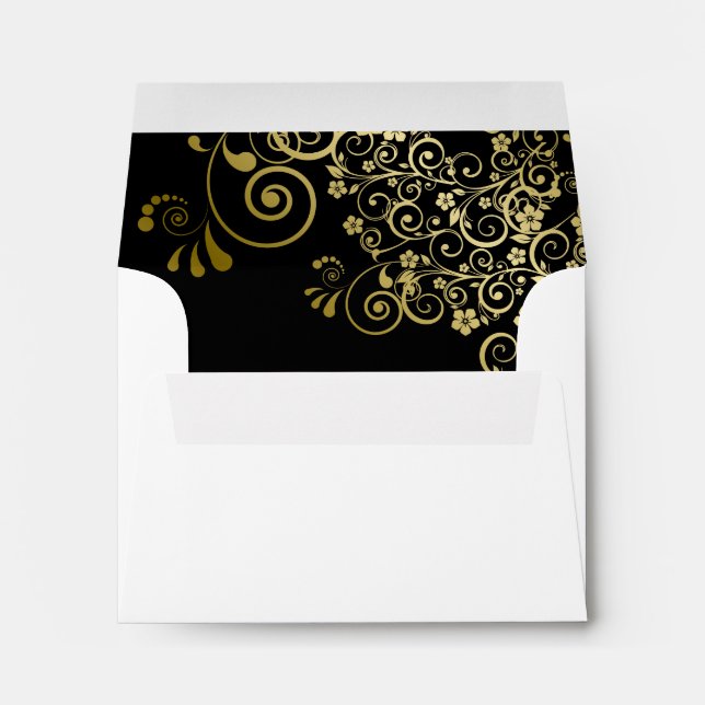 Black & Gold Lace Inside White Wedding RSVP Envelope (Back (Bottom))