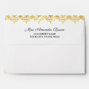 Black Gold Lace Lined Wedding Return Address Envelope