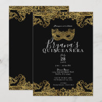Black & Gold Lace Masquerade 15th Quinceañera