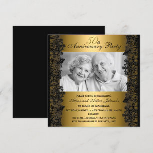 Black & Gold Lace Photo 50th Anniversary Invite