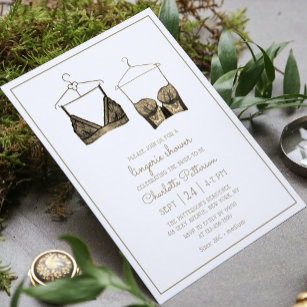 Black Gold Lace Watercolor Lingerie Bridal Shower Invitation